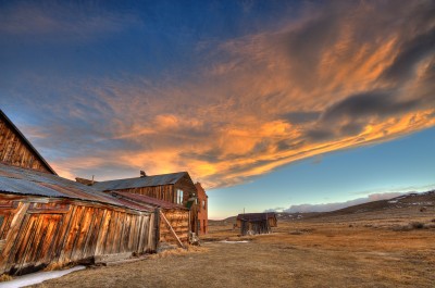 Rickety Bodie Buildings During a Winter Sunset