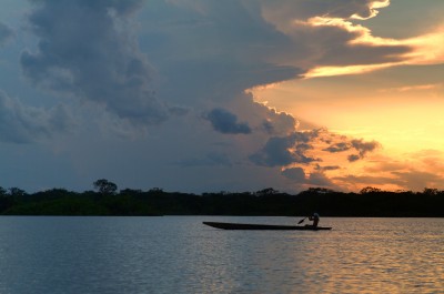 Sunset and Canoe, Laguna Grande, Cuyabeno, Ecuador