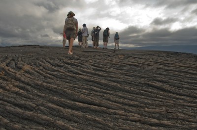 Hikers on Lava, Galapagos