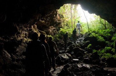 Lava Tube and Hikers, Galapagos