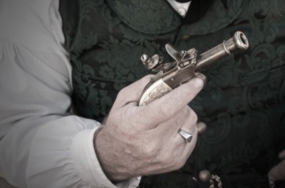 A Re-Enactor Brandishes His Pistol, Coloma